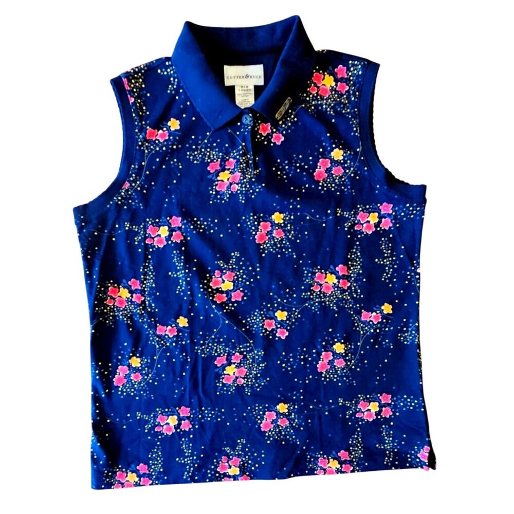 Cutter & Buck Golf Polo, Floral, 100% Cotton, Sleeveless Athleisure Womens Sz M